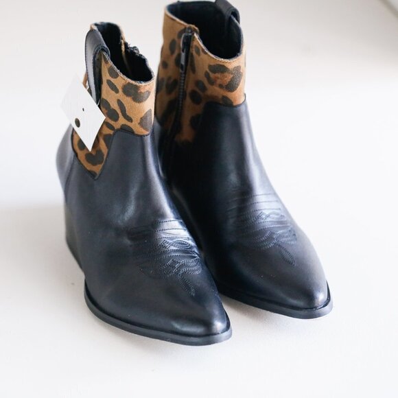Cartel Western Style Black Leather  Booties - Picture 2 of 10